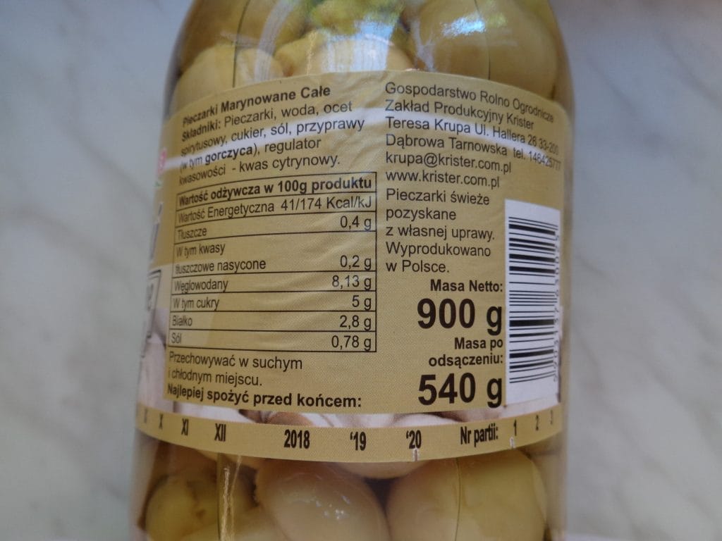 OSTRZEŻENIE - DWUTLENEK SIARKI W "PIECZARKACH MARYNOWANYCH CAŁYCH KRISTER” 3 2