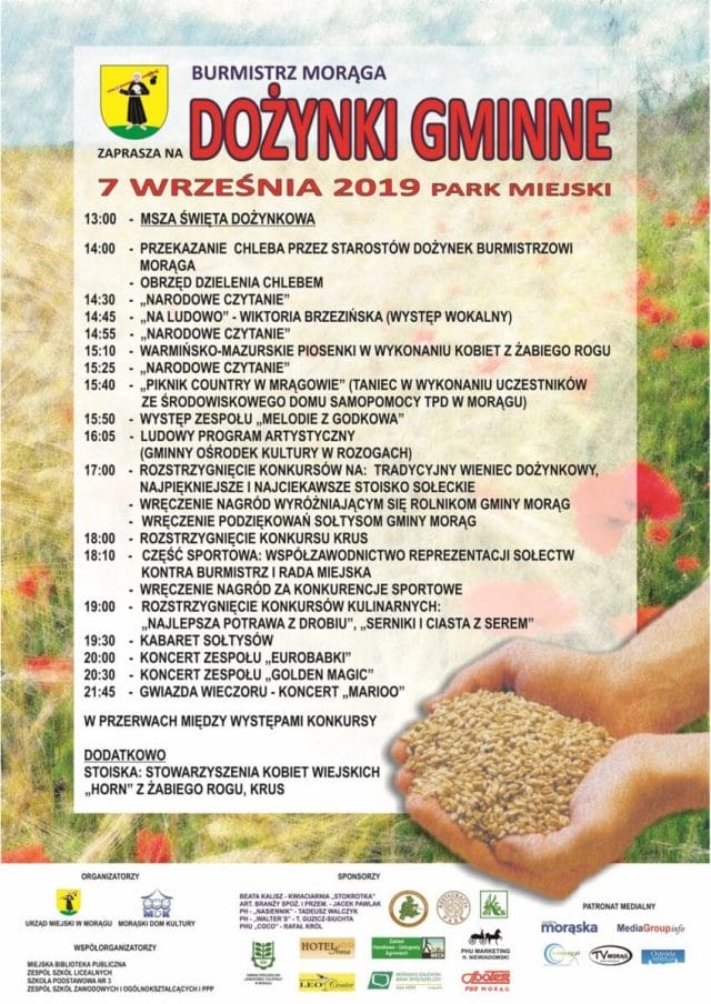 DZIŚ DOŻYNKI W GMINACH: OSTRÓDA, MORĄG, GRUNWALD, ŁUKTA I MAŁDYTY 6 Dożynki 2019 Plakat Kopiowanie