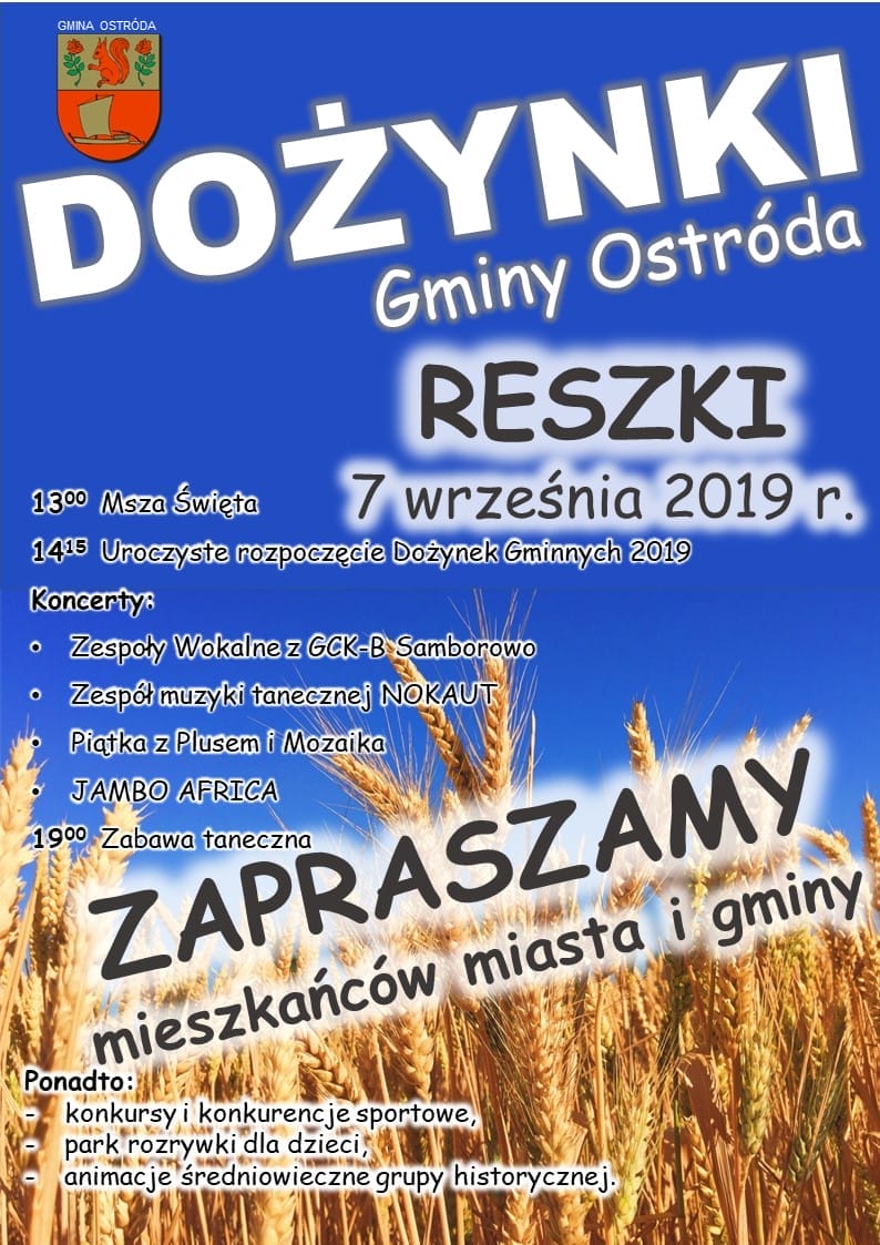 DZIŚ DOŻYNKI W GMINACH: OSTRÓDA, MORĄG, GRUNWALD, ŁUKTA I MAŁDYTY 1 Plakat