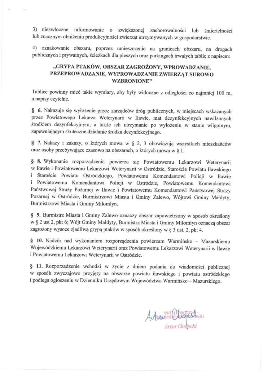 ROZPORZĄDZENIE WOJEWODY - CZĘŚĆ POWIATU OSTRÓDZKIEGO ZAGROŻONA PTASIĄ GRYPĄ 5 100 149459 G