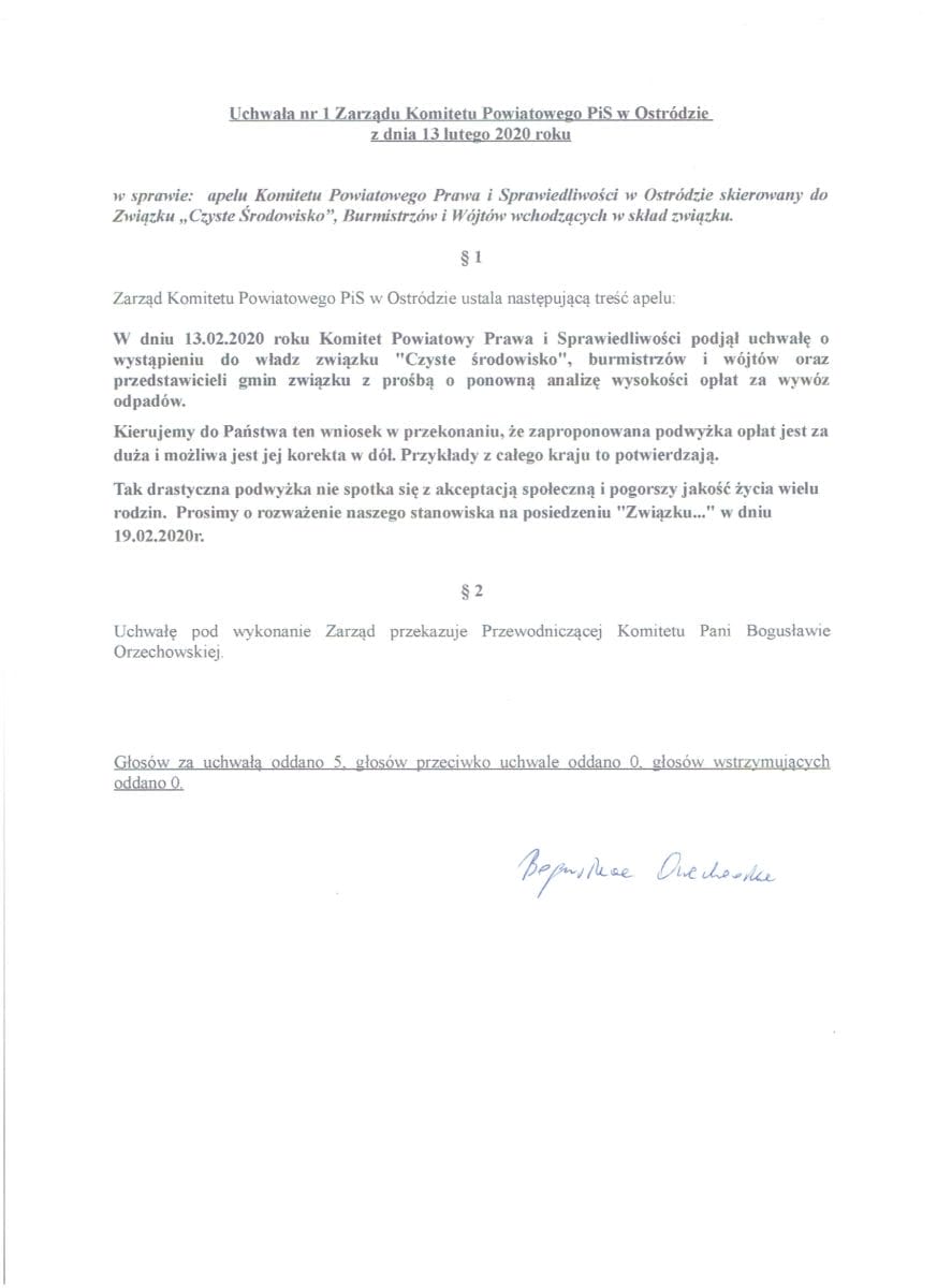 Uchwała Pis Śmieci