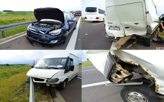 OPEL UDERZYŁ W TYŁ BUSA, A TEN W BARIERKI NA S-7 KOŁO RYCHNOWA (GMINA GRUNWALD) 30 slijder