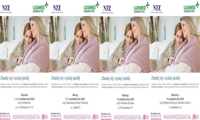 BEZPŁATNA MAMMOGRAFIA W OSTRÓDZIE, MORĄGU, MIŁAKOWIE I MAŁDYTACH - PAŹDZIERNIK MIESIĄCEM ŚWIADOMOŚCI RAKA PIERSI 17 calosc mam