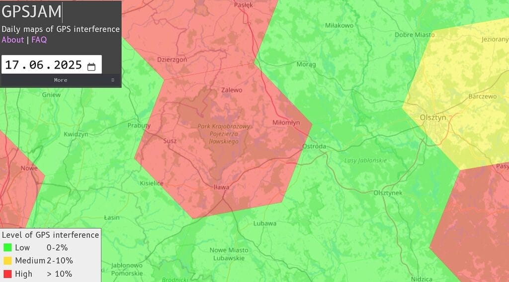 Zakłócenia systemu GPS nad powiatem ostródzkim.
