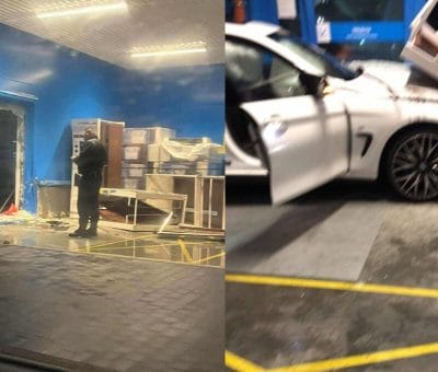 Drifter wjechał w Castoramę. Policja ukarała młodego kierowcę BMW